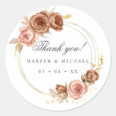 champagne rozen blozen roze bruiloft bedankt ronde sticker (Voorkant)