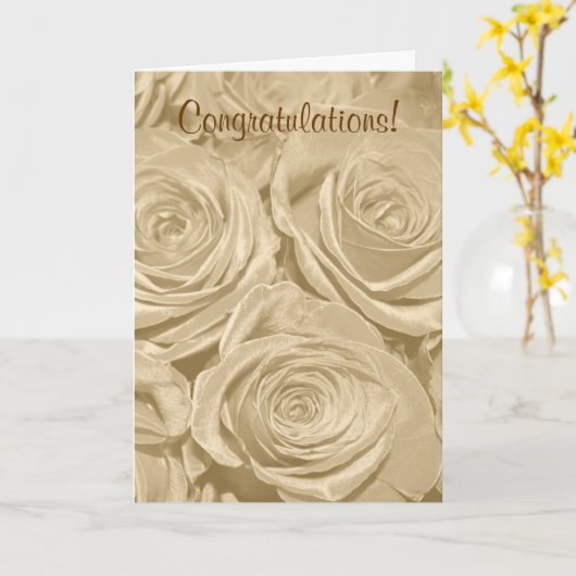 Champagne Rozen bruiloft Kaart (Gele Bloem)