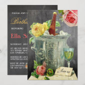 Champagne-Rozen Chalkboard Birthday Party Kaart (Voorkant / Achterkant)