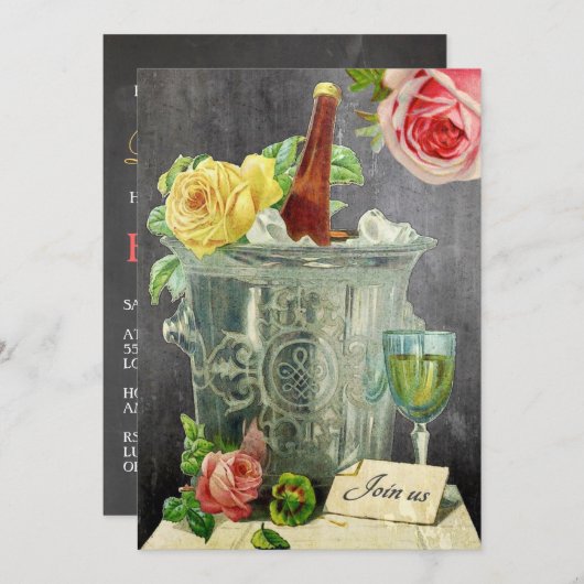 Champagne-Rozen Chalkboard Birthday Party Kaart (Voorkant / Achterkant)