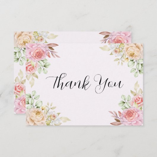 Champagne Rozen Chic Bruiloft Bedankkaart (Voorkant / Achterkant)