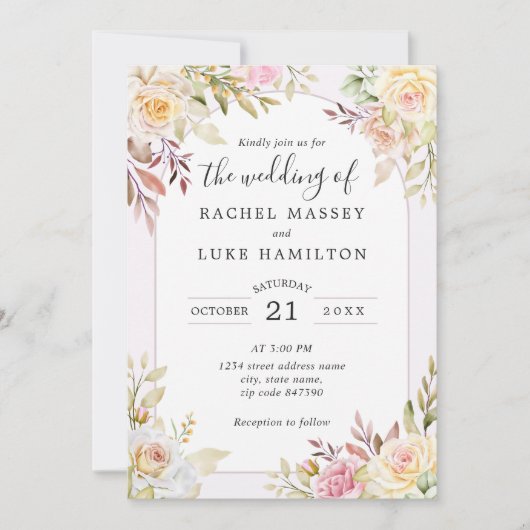 Champagne Rozen Chic Wedding Invitation Kaart (Voorkant)