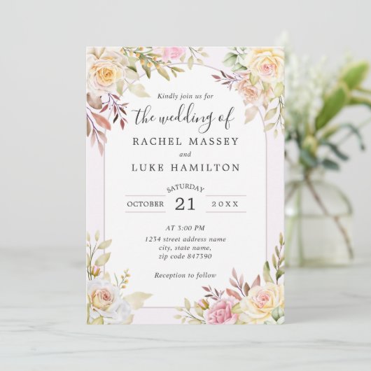 Champagne Rozen Chic Wedding Invitation Kaart (Staand voorkant)