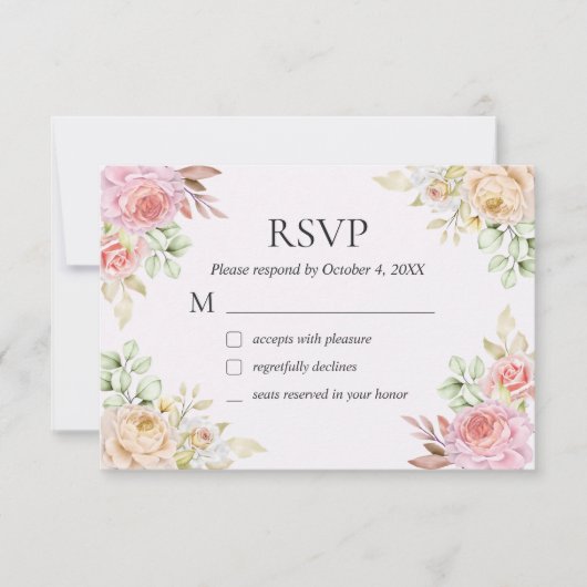 Champagne Rozen Chic Wedding RSVP Kaart (Voorkant)