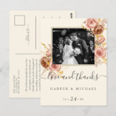 Champagne rozen foto bruiloft bedankt briefkaart (Voorkant / Achterkant)