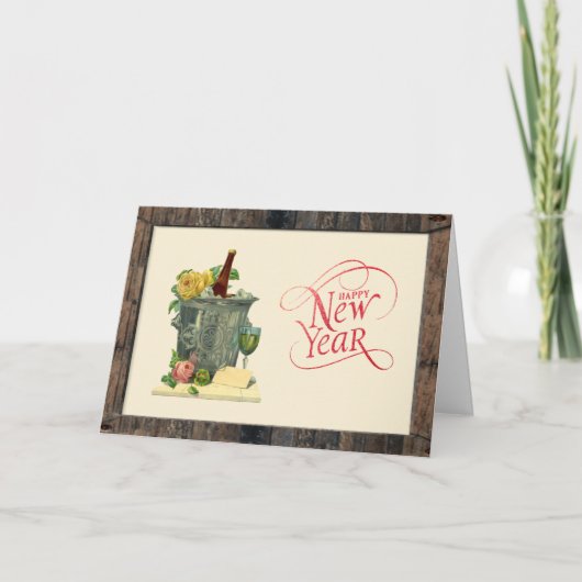  Champagne Rozen Gelukkig nieuwjaar Feestdagen Kaart (Voorkant)