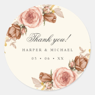 champagne rozen iory blush roze bruiloft bedankt ronde sticker