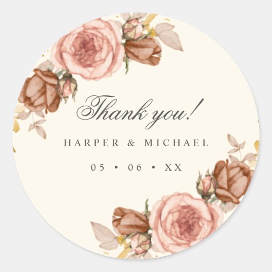 champagne rozen iory blush roze bruiloft bedankt ronde sticker (Voorkant)