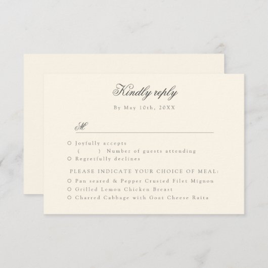 champagne-rozen RSVP-keuzen RSVP Kaartje (Voorkant / Achterkant)