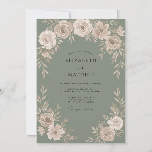 Champagne Salie Ranunculus Eucalyptus Bruiloft Kaart (Voorkant)