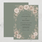 Champagne Salie Ranunculus Eucalyptus Bruiloft Kaart (Voorkant / Achterkant)