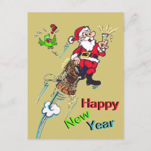 Champagne Santa New Year Cust. Briefkaart tekst