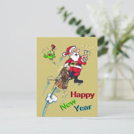 Champagne Santa New Year Cust. Briefkaart tekst (Staand voorkant)