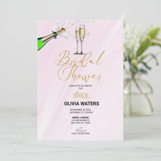 Champagne | Script Bruidsfeest  Kaart (Staand voorkant)