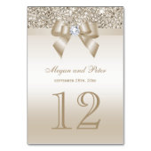 Champagne Sequins Bow Bruiloft Tafel Nummer Kaarte Kaart (Achterkant)