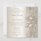 Champagne Sequins, Bow & Diamond Bruiloft Kaart (Achterkant)