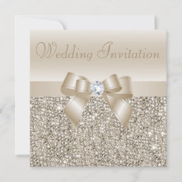 Champagne Sequins, Bow & Diamond Bruiloft Kaart