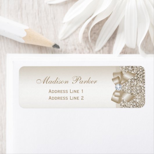 Champagne Sequins Bow Ribbon Diamond Etiket (Insitu)