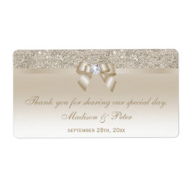 Champagne Sequins Bow Ribbon Diamond Favor Etiket