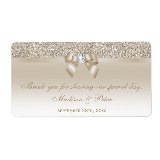 Champagne Sequins Bow Ribbon Diamond Favor Etiket (Voorkant)