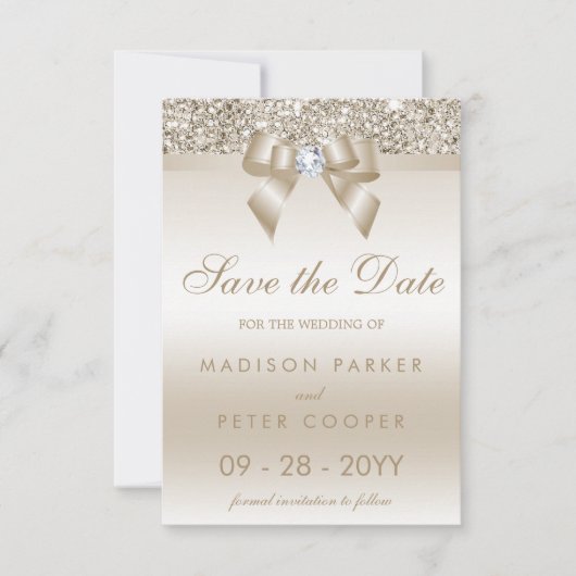 Champagne Sequins Diamond Bow Sla de datum Save The Date (Voorkant)