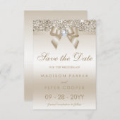 Champagne Sequins Diamond Bow Sla de datum Save The Date (Voorkant / Achterkant)
