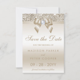 Champagne Sequins Diamond Bow Sla de datum Save The Date