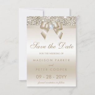 Champagne Sequins Diamond Bow Sla de datum Save The Date