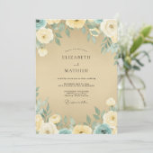 Champagne Serene Vintage Bruiloft Kaart (Staand voorkant)