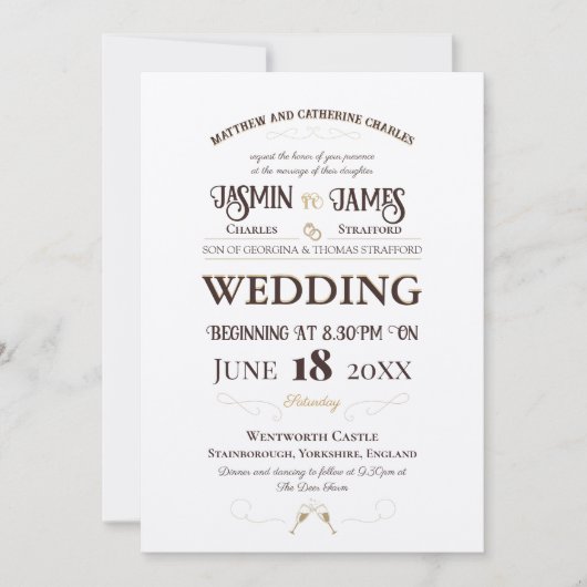 Champagne Shimmer Heritage Font Wedding Kaart (Voorkant)