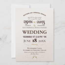 Champagne Shimmer Heritage Font Wedding Kaart