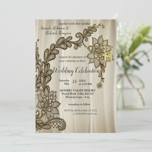 Champagne Silk met goudzijde Kaart (Staand voorkant)