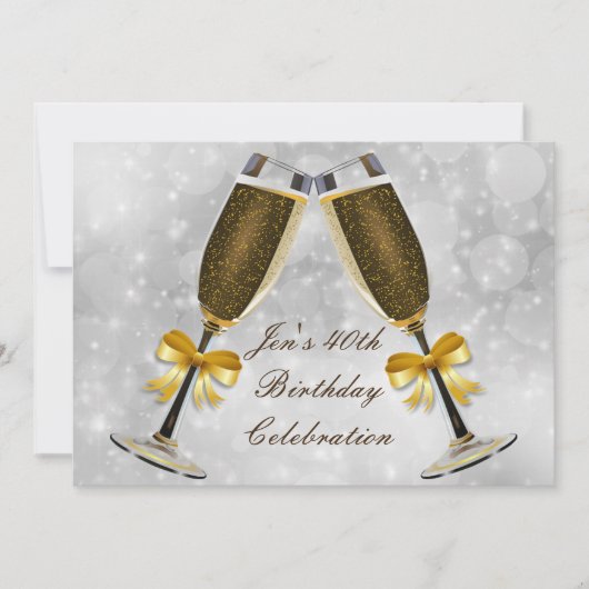 Champagne Silver Glamour 40ste verjaardag Kaart (Voorkant)