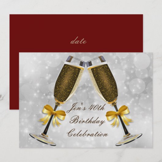 Champagne Silver Glamour 40ste verjaardag Kaart (Voorkant / Achterkant)