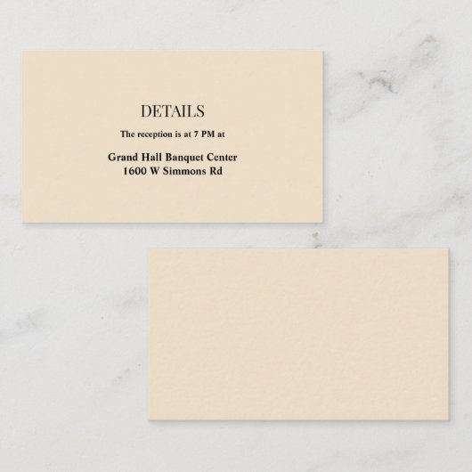 Champagne Simple Wedding Details Enclosure Card Informatiekaartje (Voorkant / Achterkant)