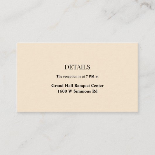 Champagne Simple Wedding Details Enclosure Card Informatiekaartje (Voorkant)