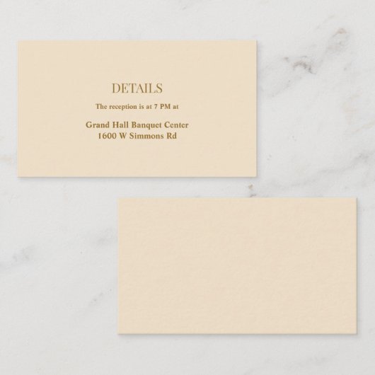 Champagne Simple Wedding Details Enclosure Card Informatiekaartje (Voorkant / Achterkant)