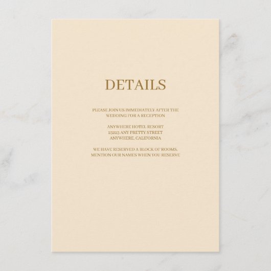 Champagne Simple Wedding Details Enclosure Card Informatiekaartje (Voorkant)