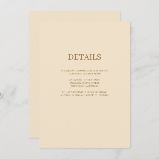 Champagne Simple Wedding Details Enclosure Card Informatiekaartje (Voorkant / Achterkant)