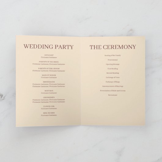 Champagne Simple Wedding Folded Programme Programma (Binnen)