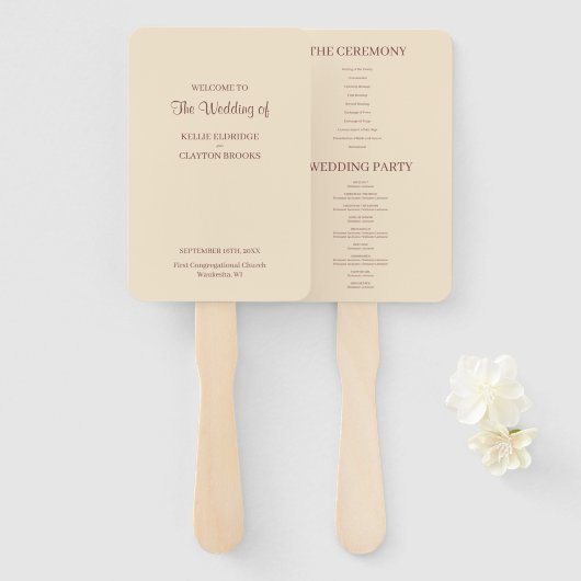 Champagne Simple Wedding Program Hand Fan Handwaaier (Voorkant en achterkant)