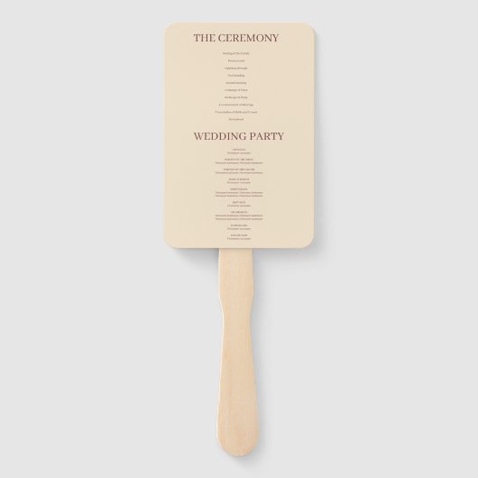 Champagne Simple Wedding Program Hand Fan Handwaaier (Achterkant)
