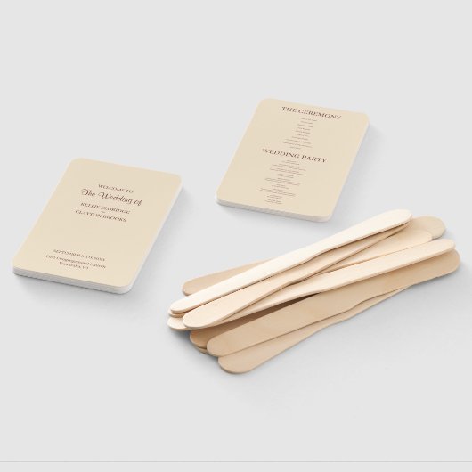 Champagne Simple Wedding Program Hand Fan Handwaaier (Niet-gemonteerd)