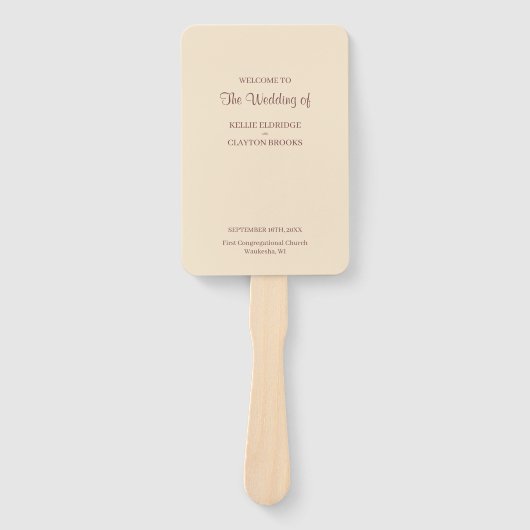 Champagne Simple Wedding Program Hand Fan Handwaaier (Voorkant)