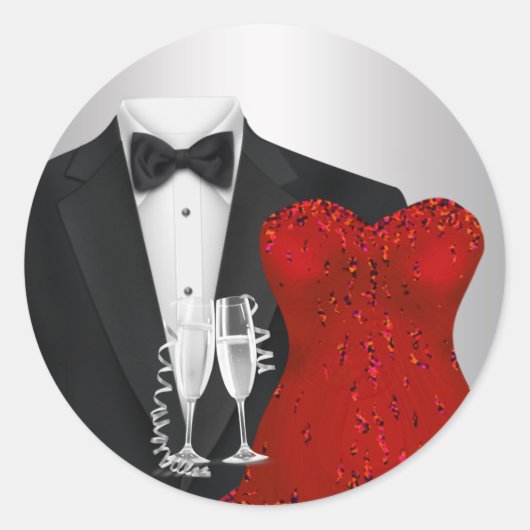 Champagne Smoking Rode Jurk Feest Stickers (Voorkant)