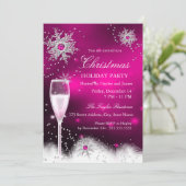 Champagne Snowflake kerstfeestdag roze Kaart (Staand voorkant)