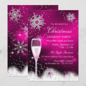 Champagne Snowflake kerstfeestdag roze Kaart (Voorkant / Achterkant)
