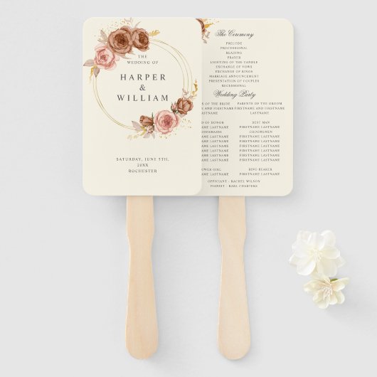 champagne soft roze goudbruin handwaaier (Voorkant en achterkant)