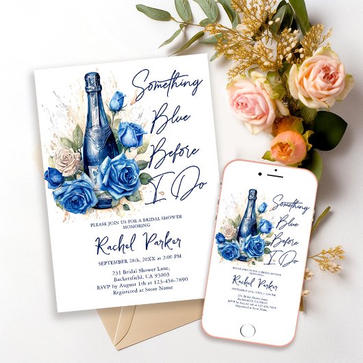 Champagne Something Blue Bloemige Bruids-Shower Kaart