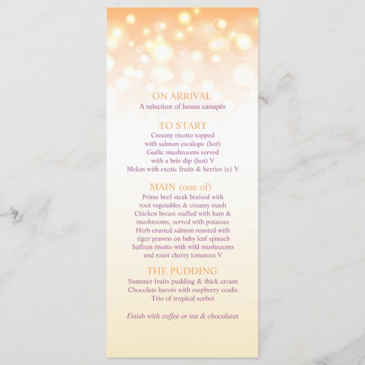 Champagne sparkle, menu diner (Achterkant)